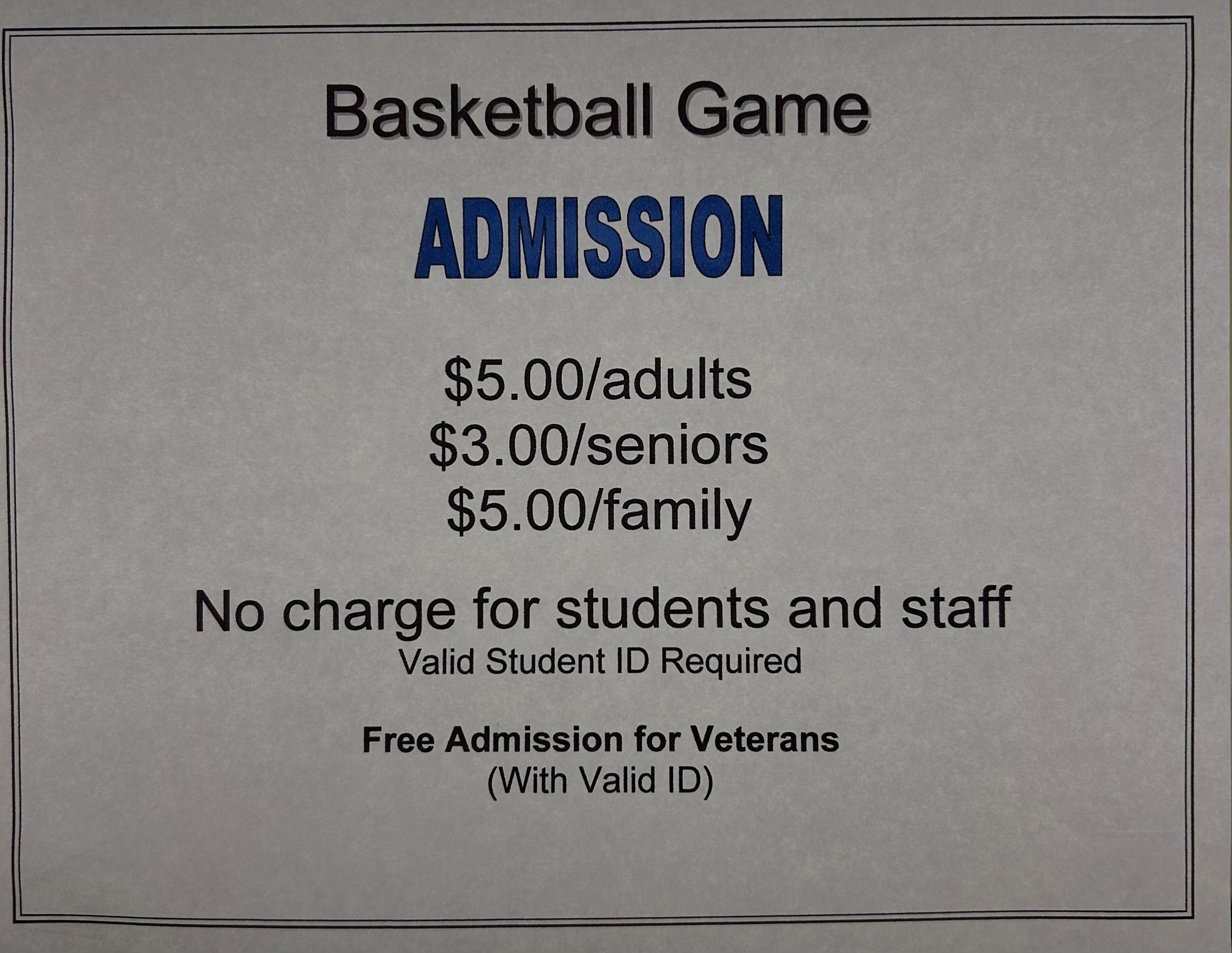 Basketball Game Admission