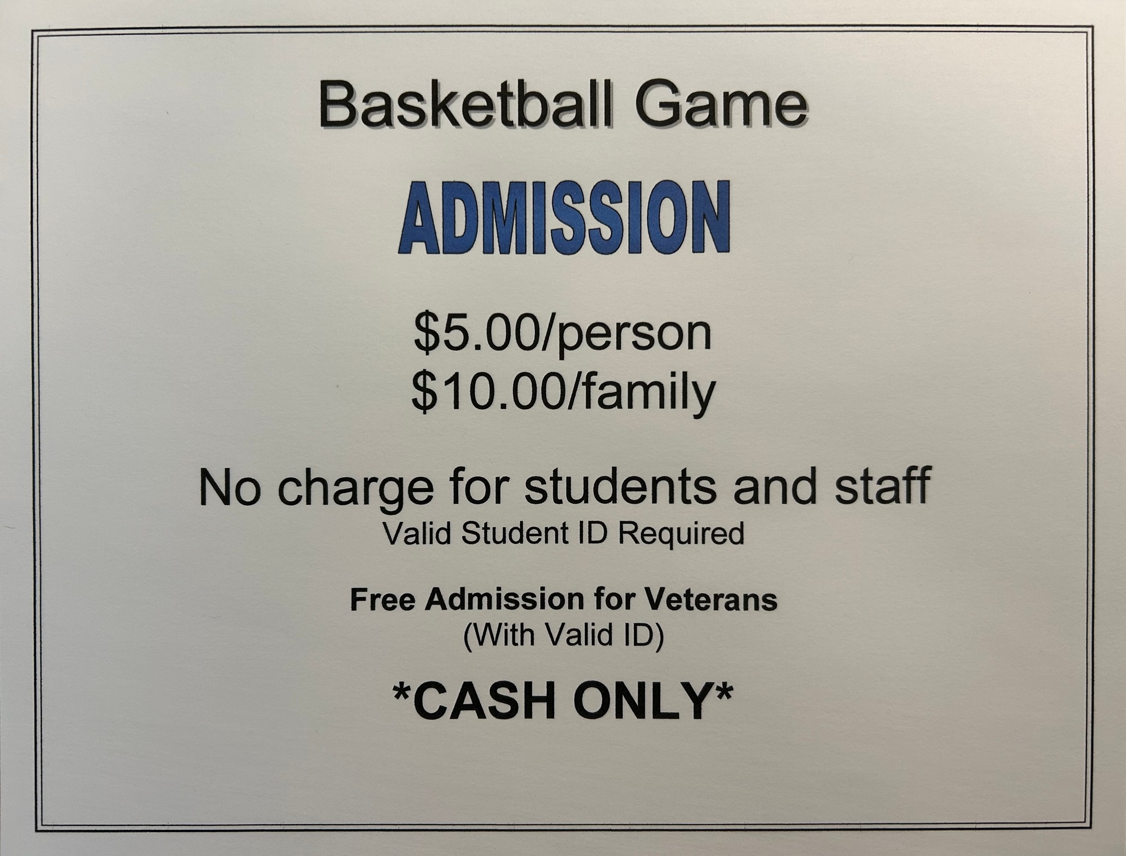 Basketball Game Admission